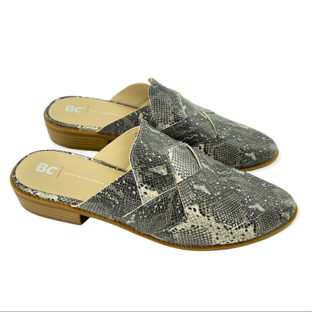 BC Assertive Women’s Snakeskin Vegan Leather Slip On Low Heel Mules Size 9.5
